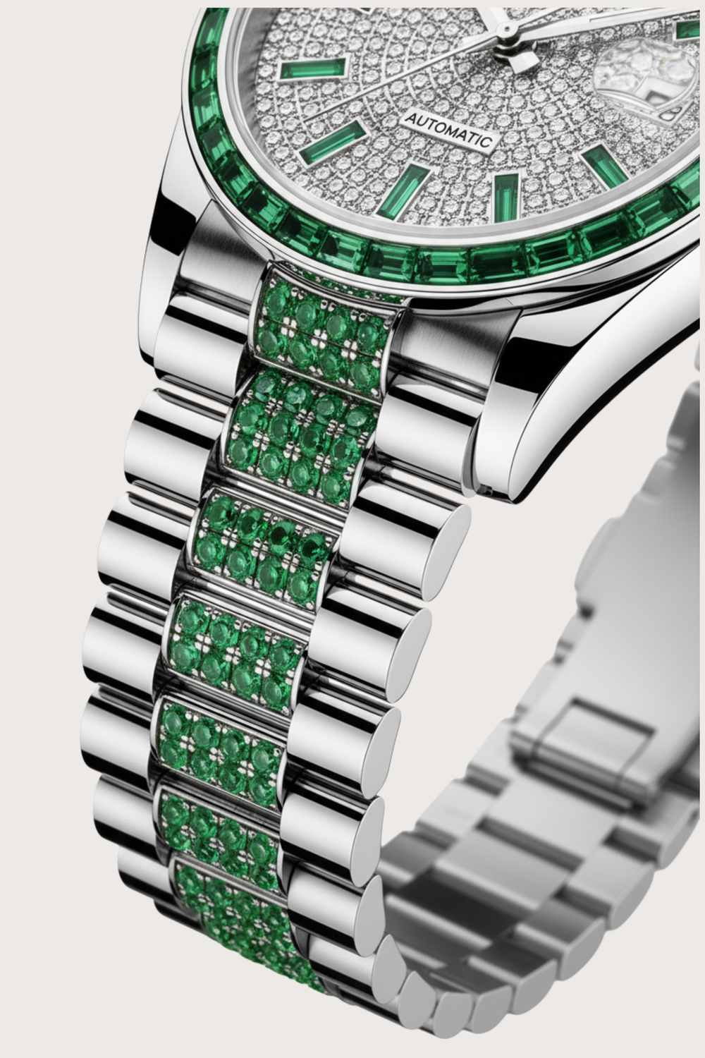 Emerald Grace | Ailuo Silver Green Diamond Automatic Watch (44222618)