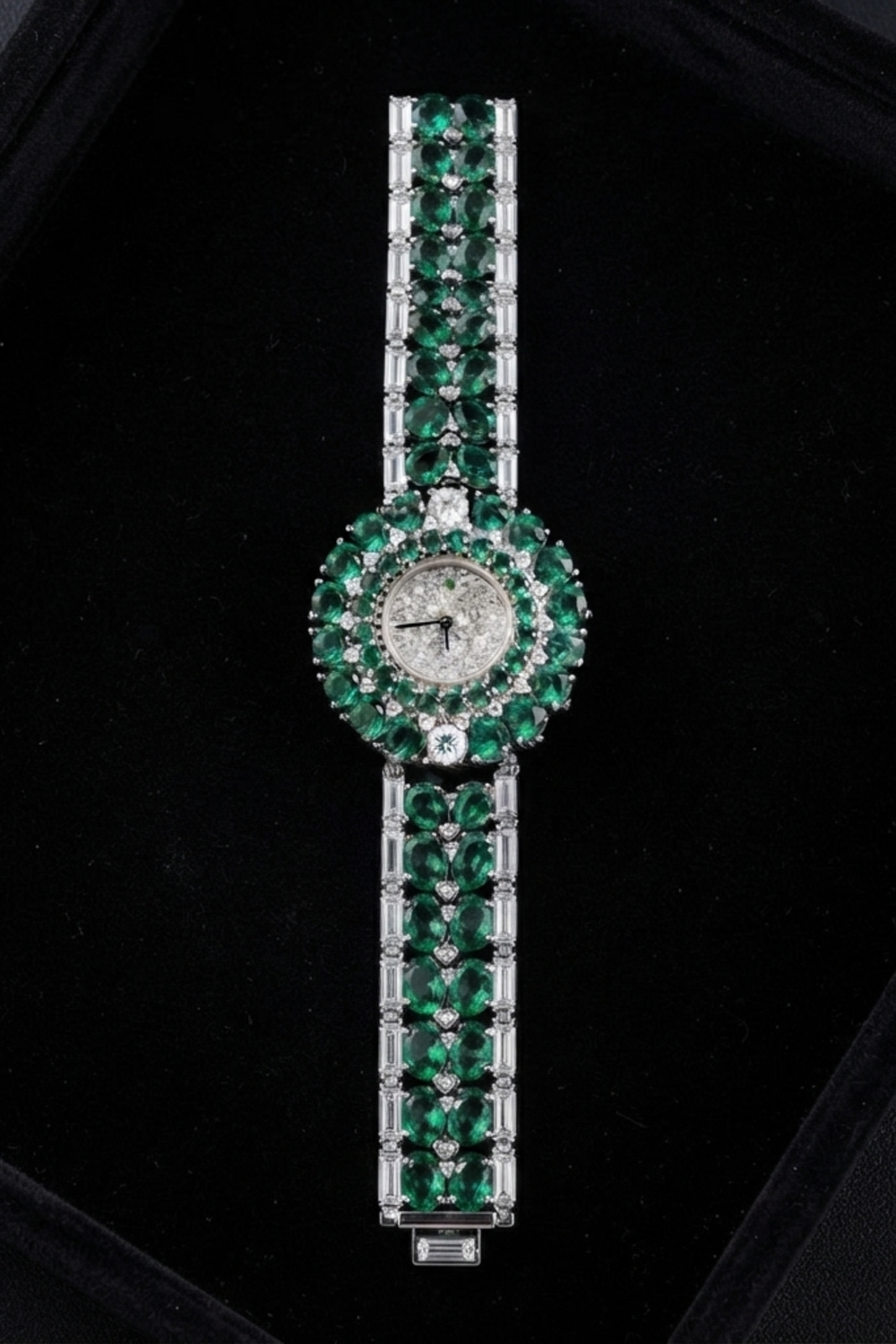 Emerald Radiance Diamond Halo Luxury Bracelet Watch
