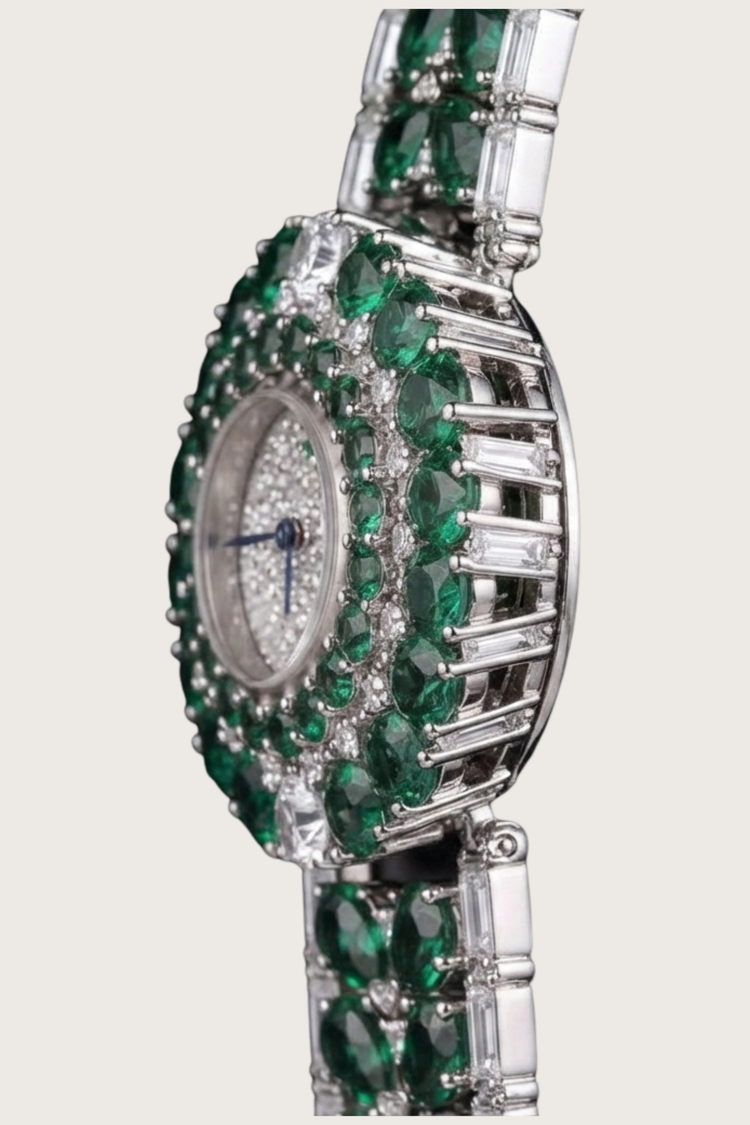 Emerald Radiance Diamond Halo Luxury Bracelet Watch