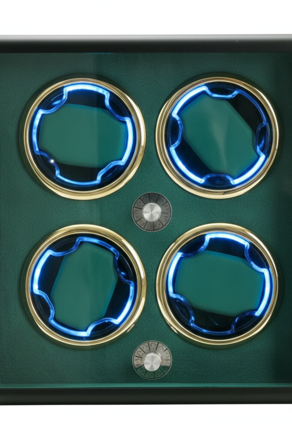 Emerald Deep Emerald Green with Gold Accents & Blue LED Illumination Vault 4-Slot Automatic Watch Winder – Luxe Edition