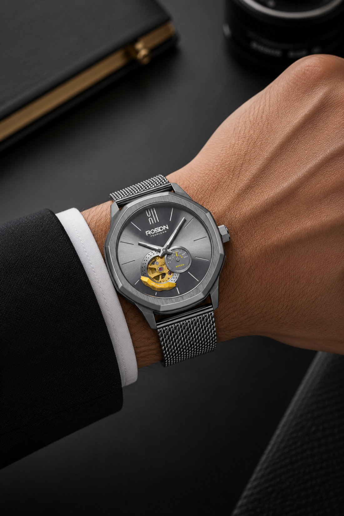 Fearless Edition Milanese Mesh Bracelet Black Automatic Watch - Grey