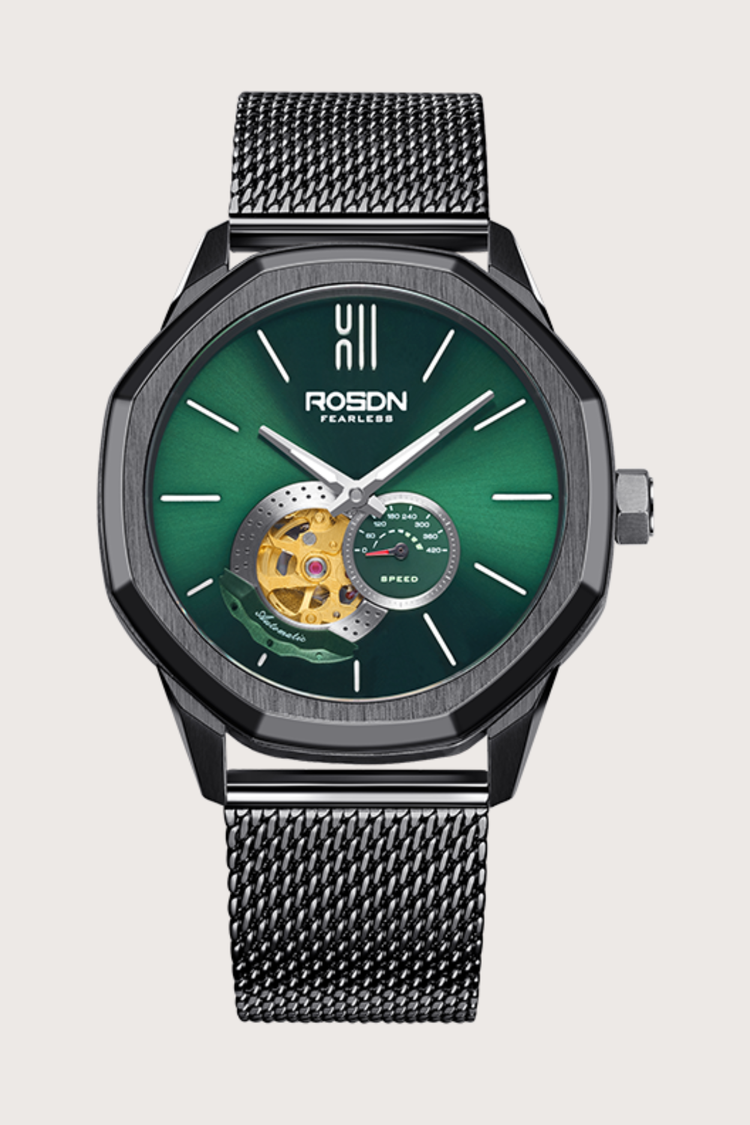 Fearless Edition Milanese Mesh Bracelet Green Peacock Automatic Watch