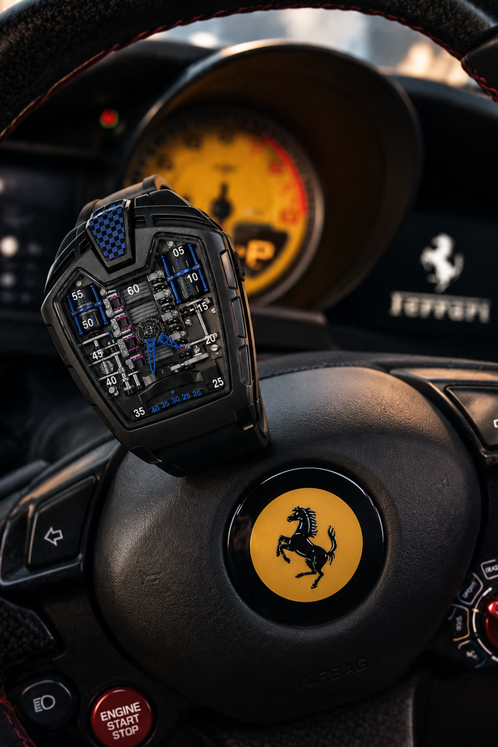 Ferrari Engine Black & Blue Sports Watch (43522705)