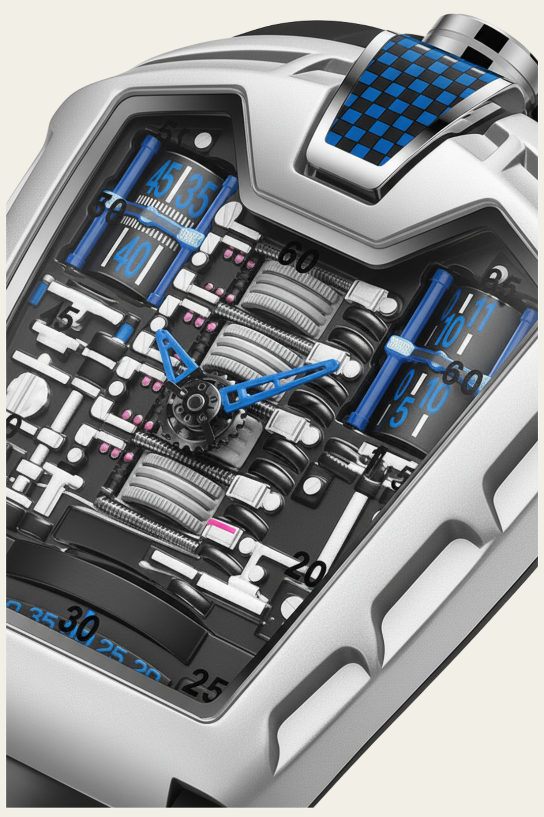 Ferrari Engine Silver & Blue Sports Watch (44219707)