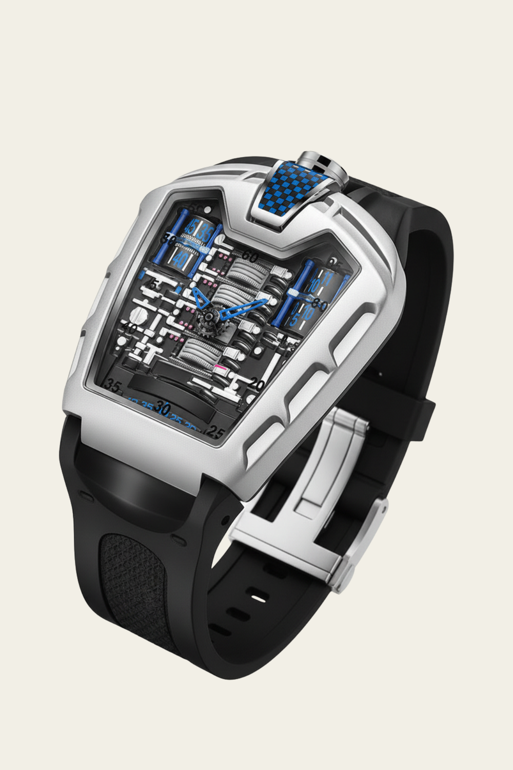 Ferrari Engine Silver & Blue Sports Watch (44219707)