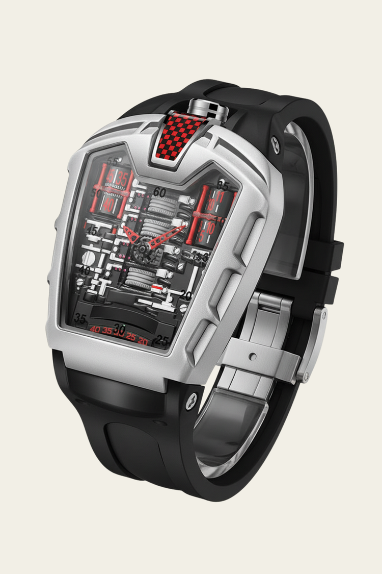 Ferrari Engine Silver & Red Sports Watch (44416669)