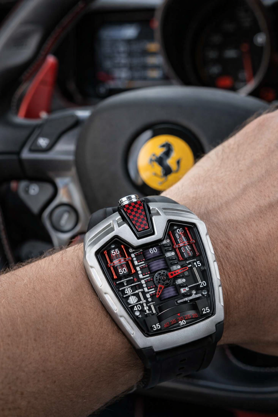 Ferrari Engine Silver & Red Sports Watch (44416669)