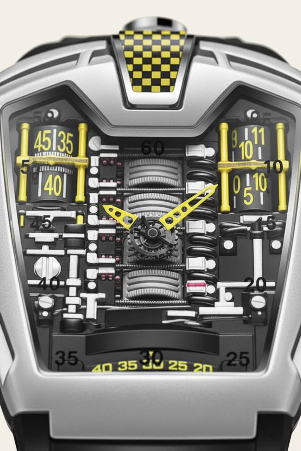 Ferrari Engine Silver & Yellow Sports Watch (44219708)