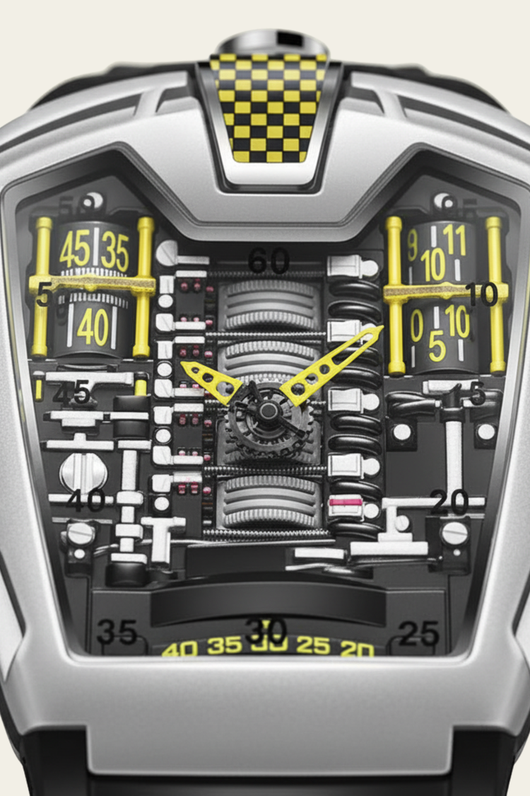 Ferrari Engine Silver & Yellow Sports Watch (44219708)