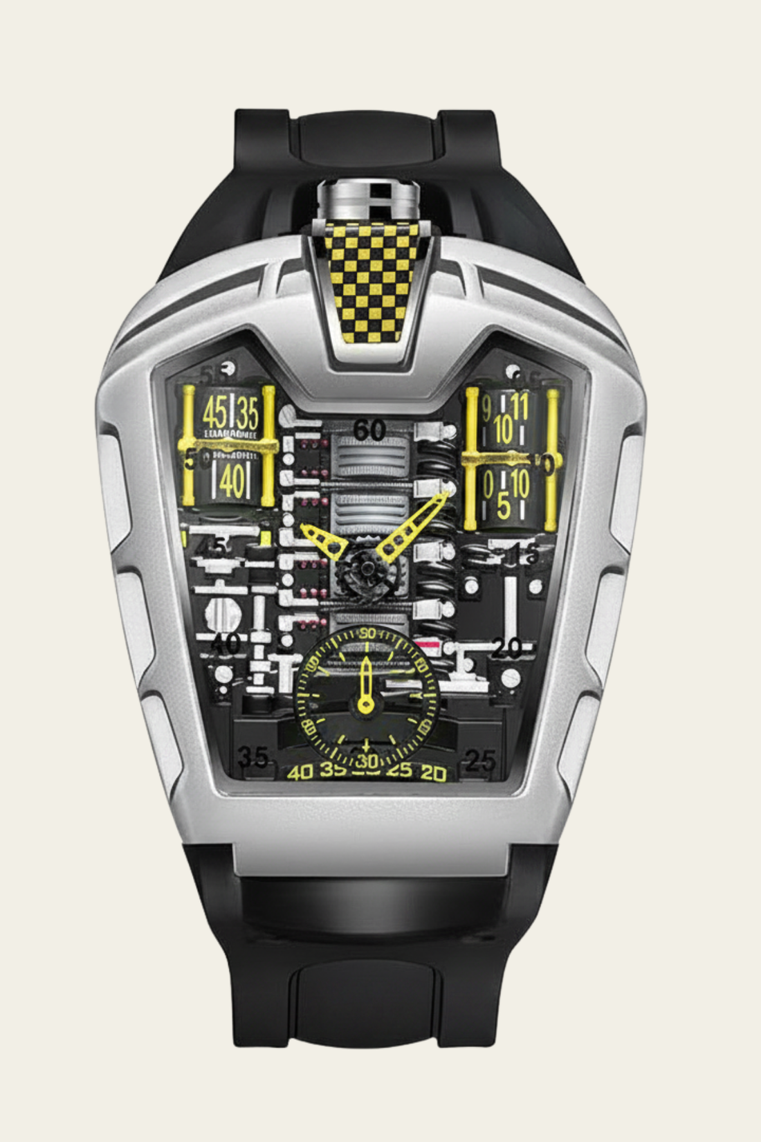 Ferrari Engine Silver & Yellow Sports Watch (44219708)