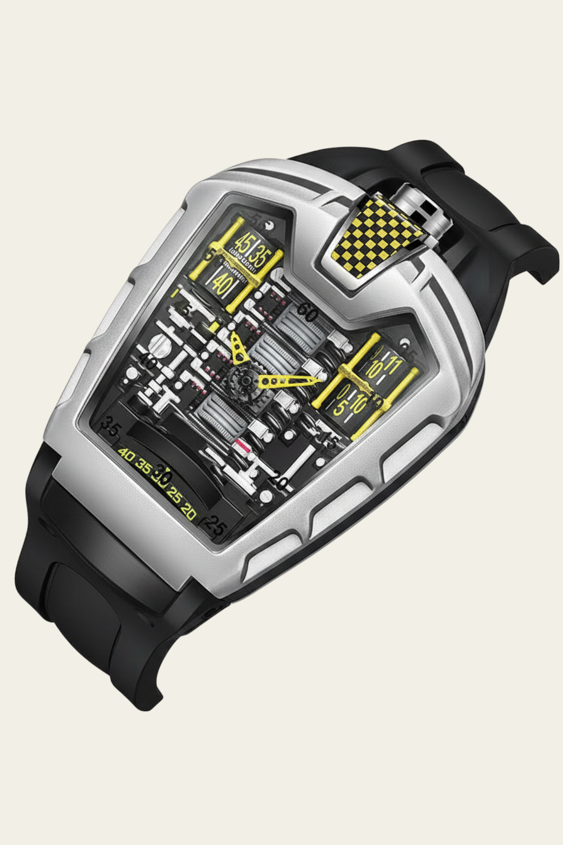 Ferrari Engine Silver & Yellow Sports Watch (44219708)