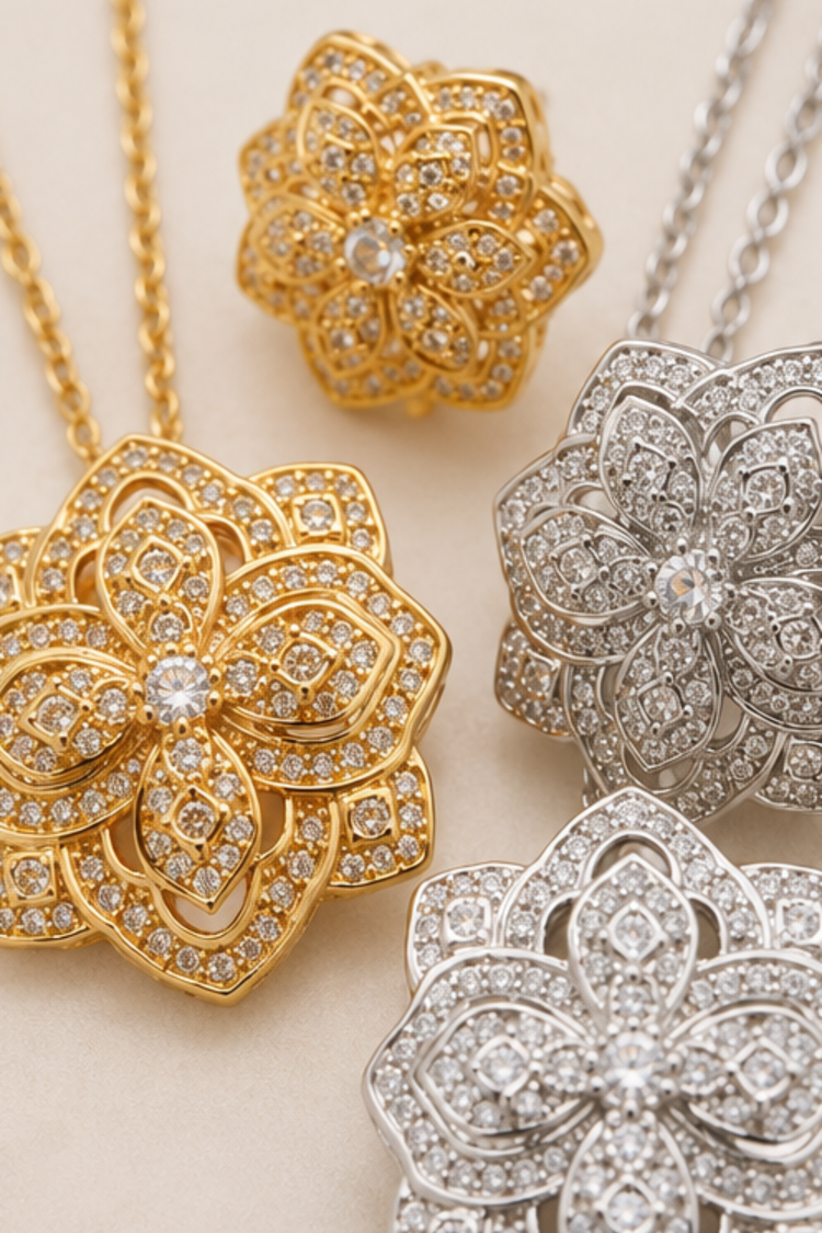Floral Radiance Dual Tone Earring & Necklace Set