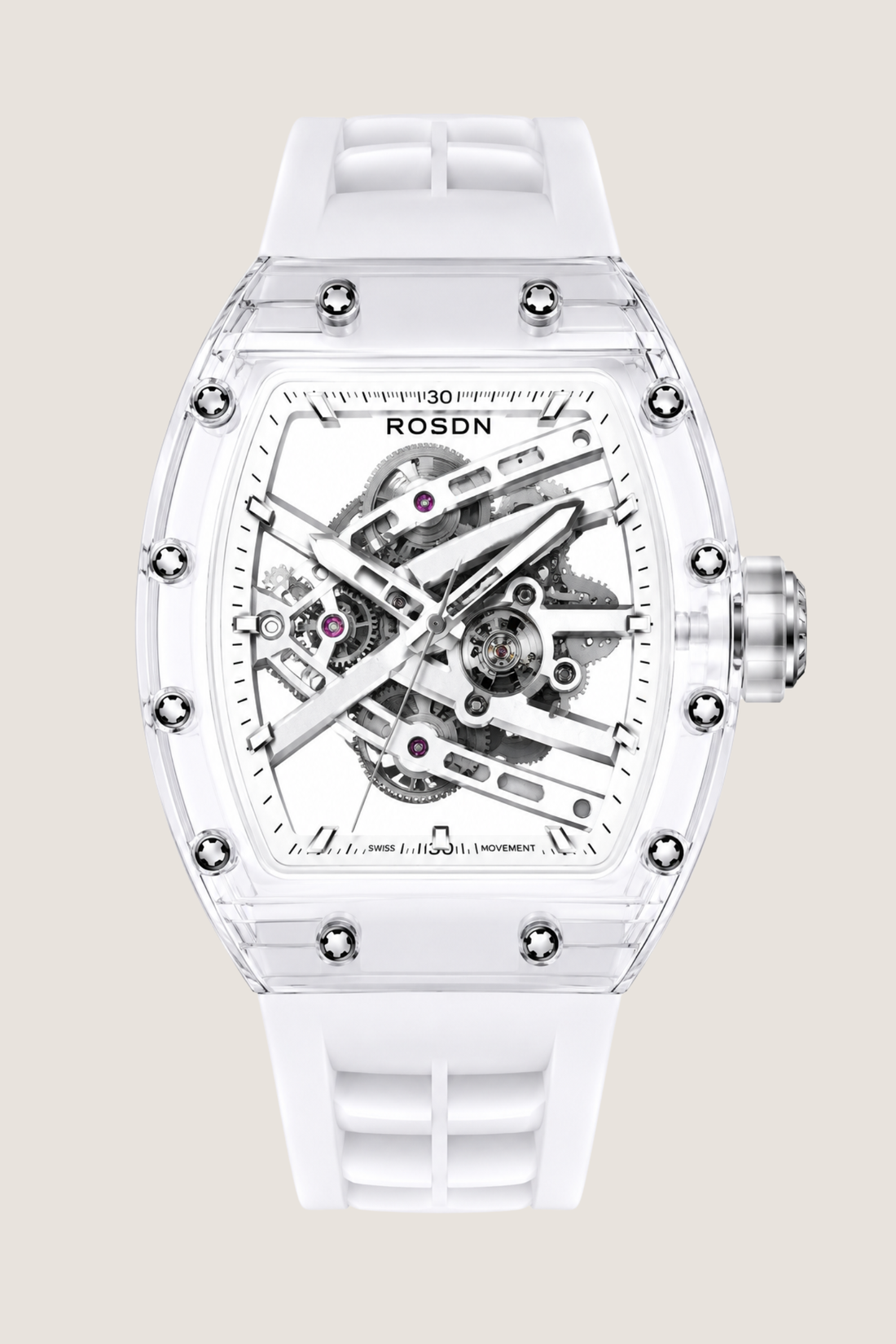 Gear Sapphire ROSON White Leather Strap Mechanical Watch