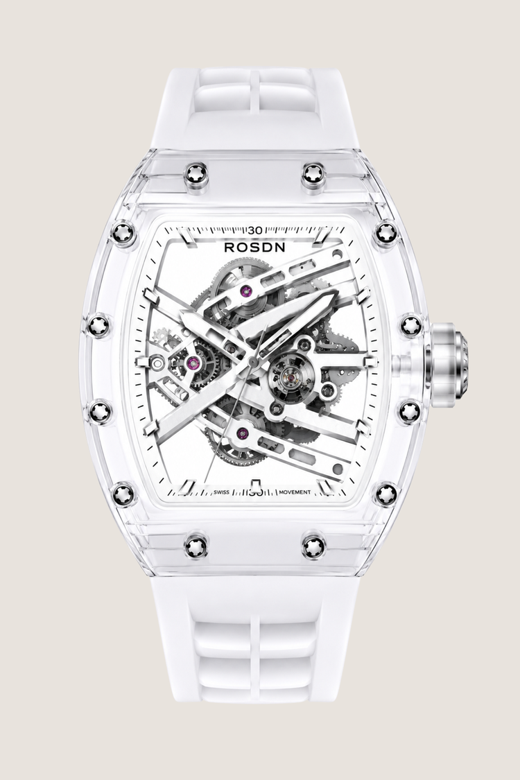 Gear Sapphire ROSON White Leather Strap Mechanical Watch