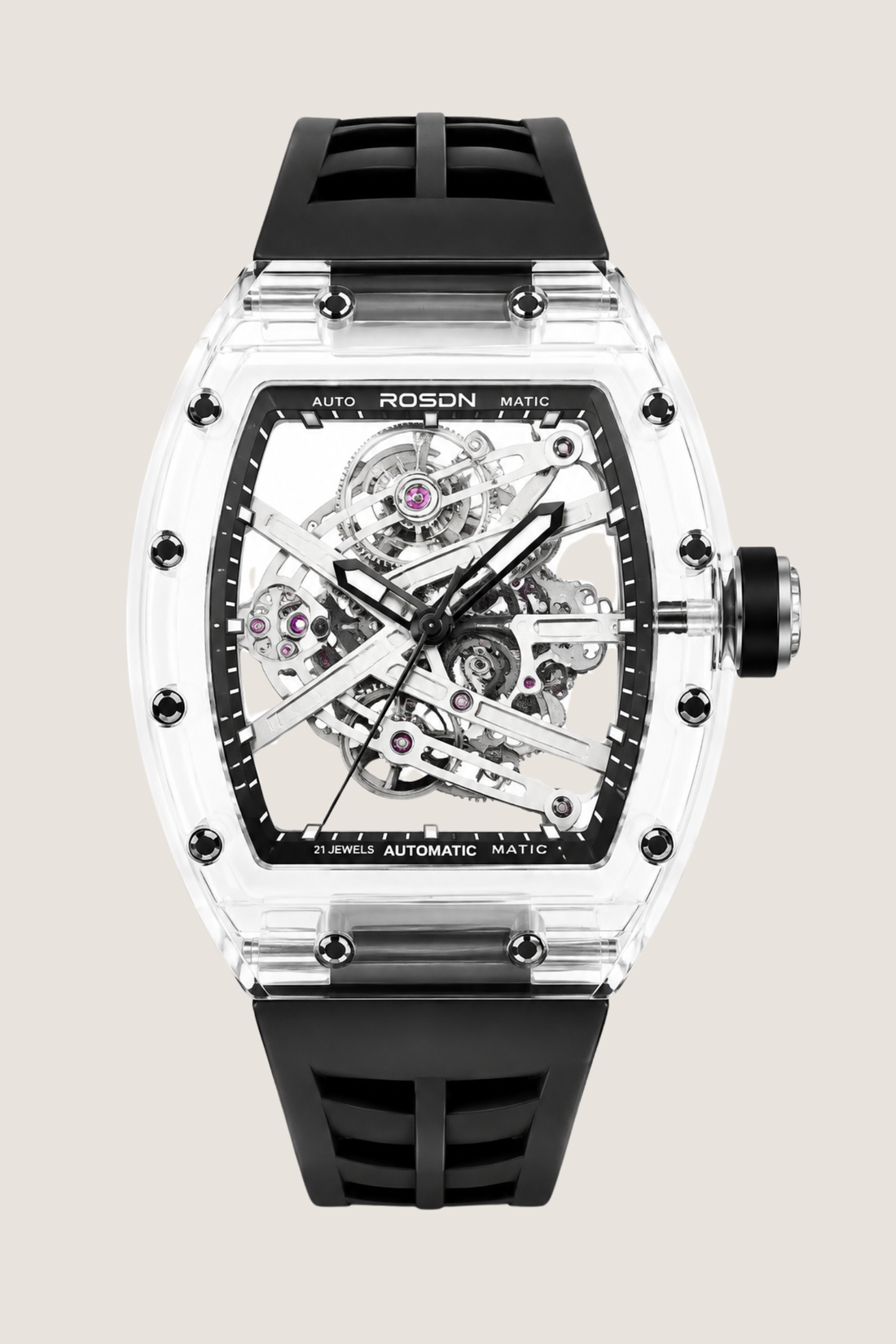 Gear Sapphire ROSON Black Leather Strap Mechanical Watch