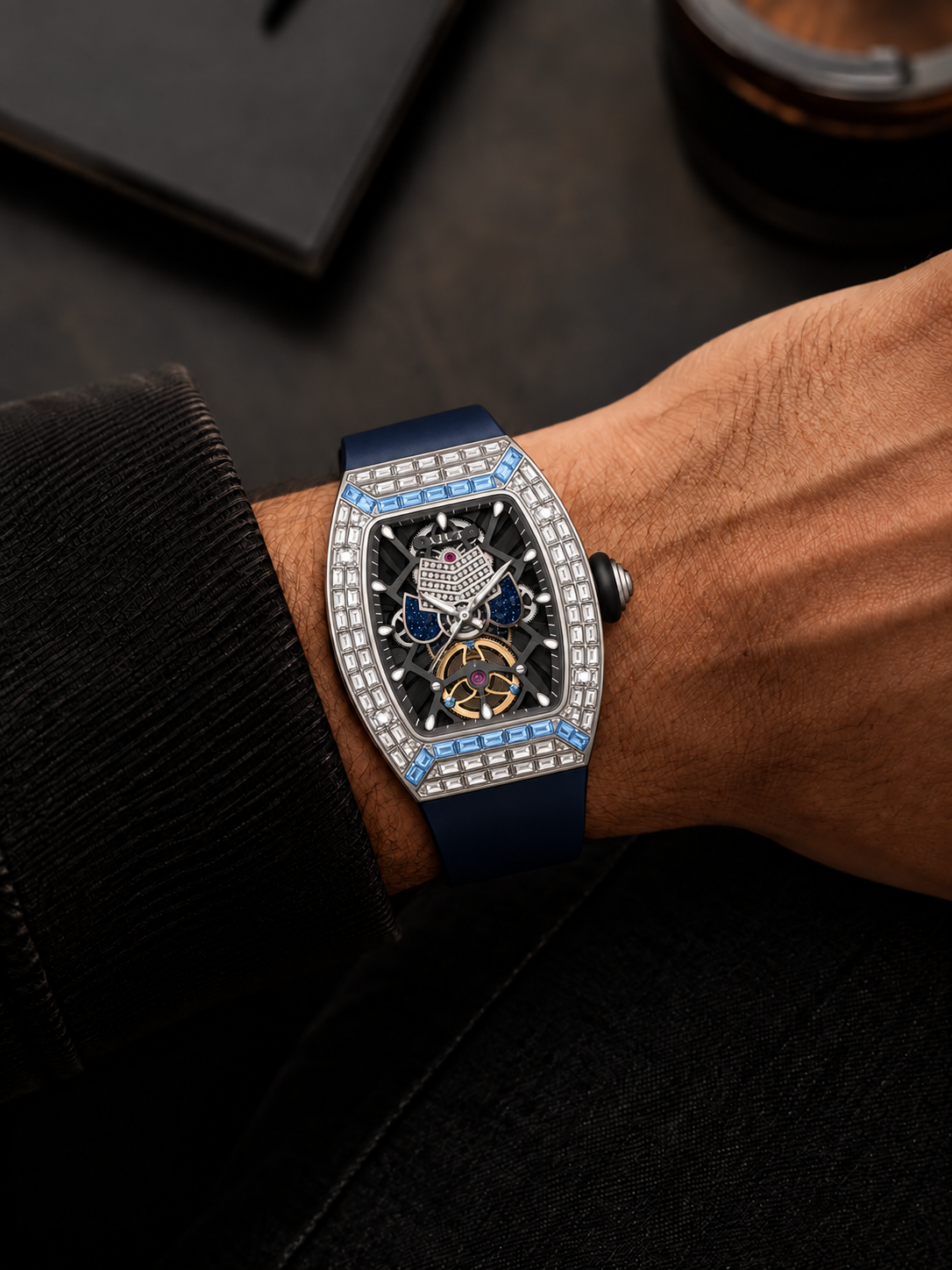 Gemstone Edition Luxury Skeleton Zivanche  Watch - Navy Blue