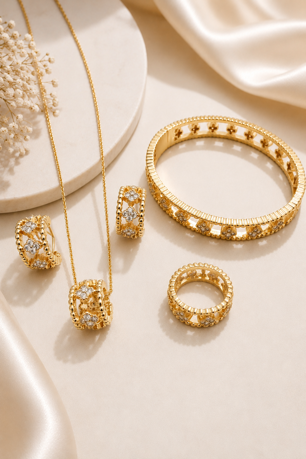 Golden Blossom Radiance Complete Jewelry Set