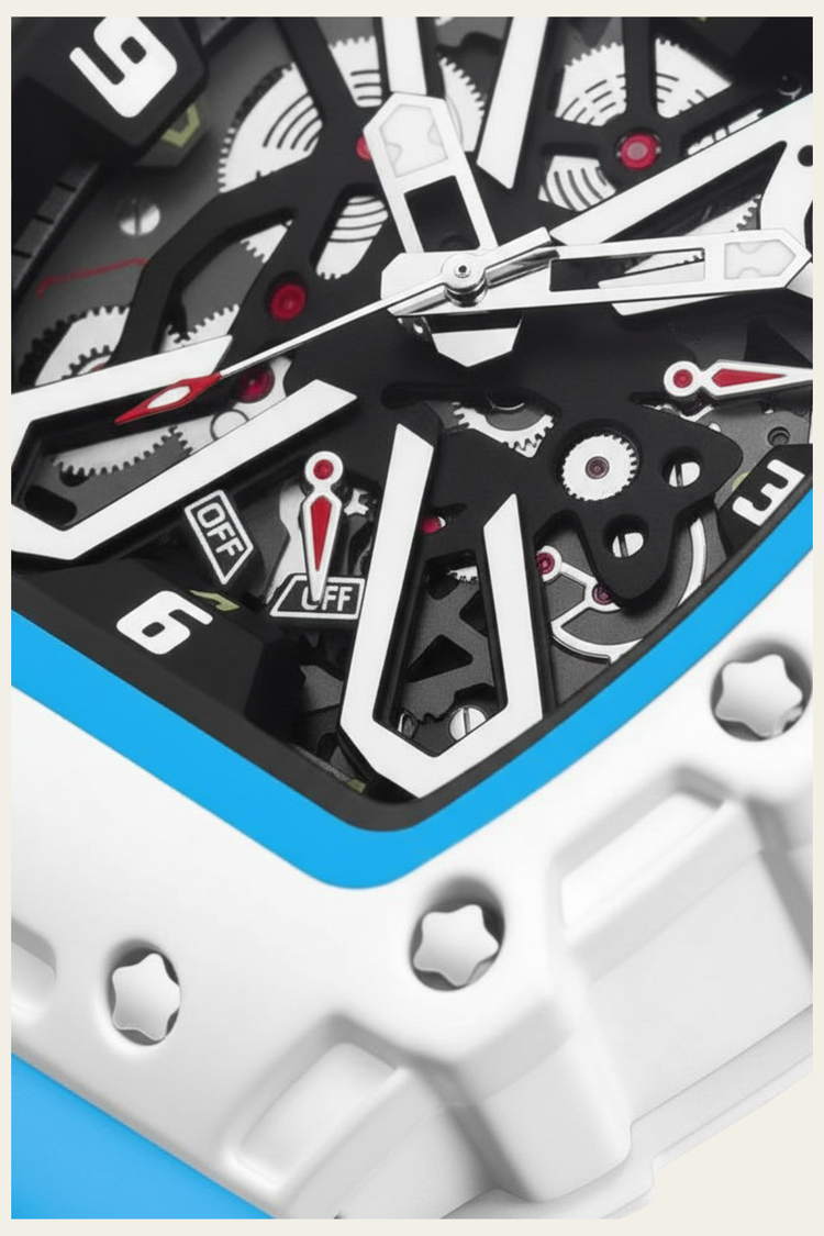 Hollow Dial Sky Blue & White Quartz Watch (44222622)