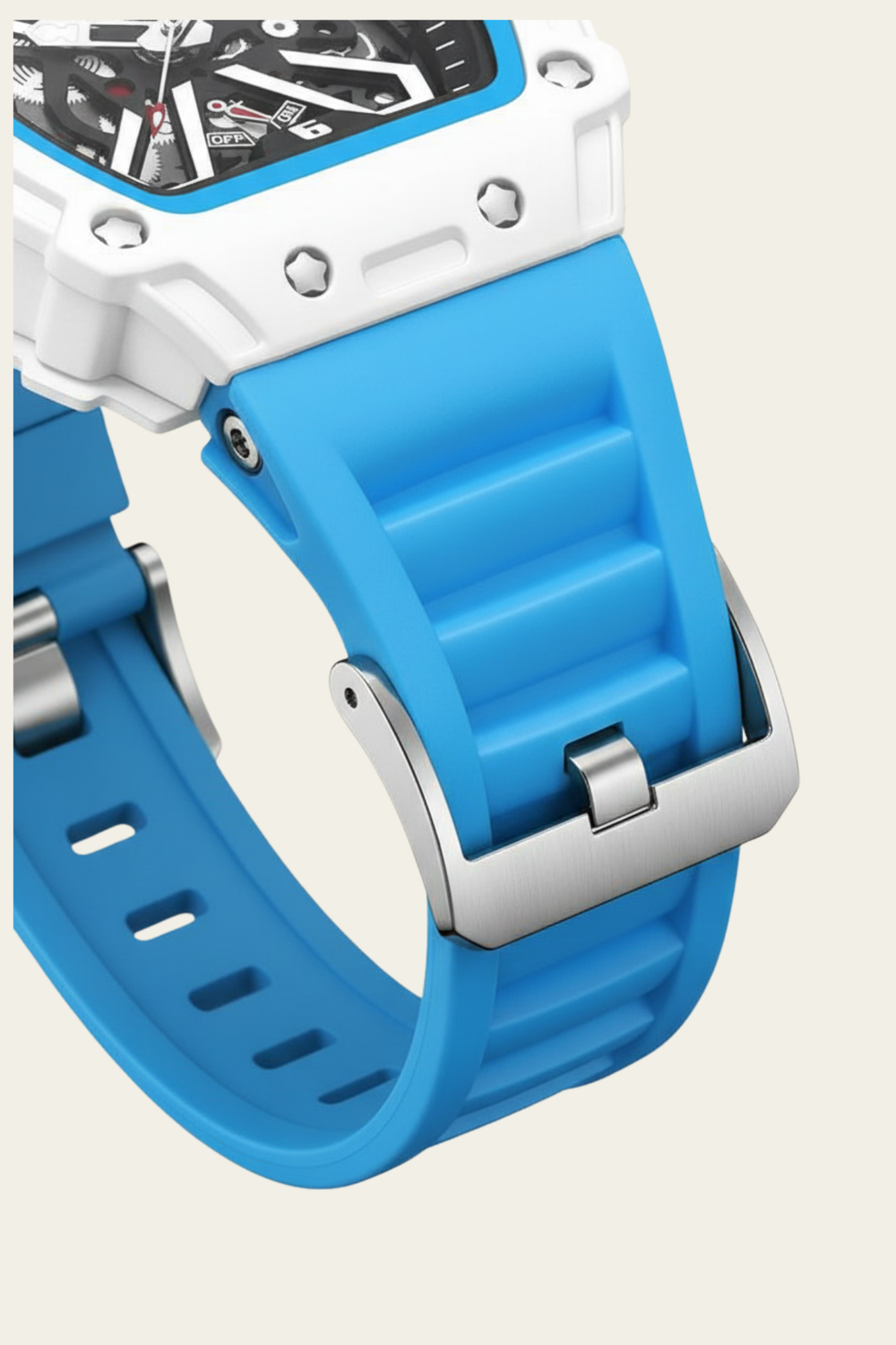 Hollow Dial Sky Blue & White Quartz Watch (44222622)
