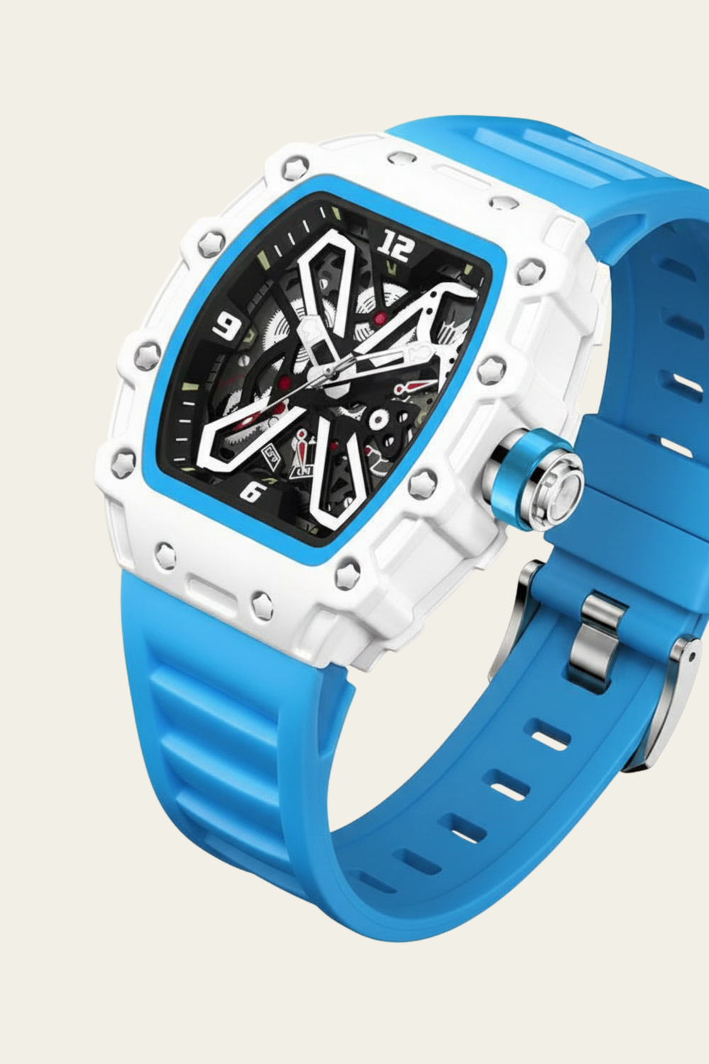 Hollow Dial Sky Blue & White Quartz Watch (44222622)