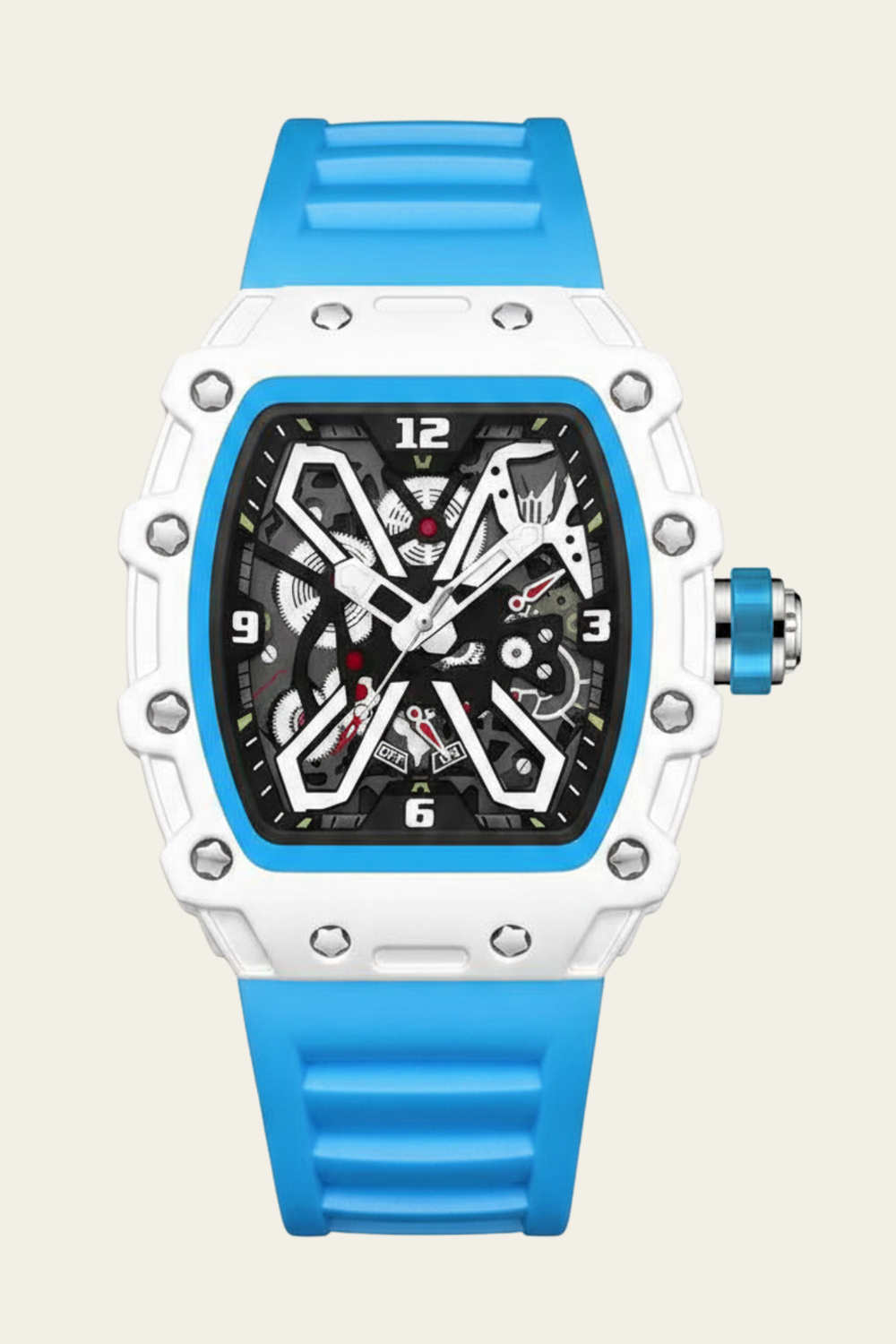 Hollow Dial Sky Blue & White Quartz Watch (44222622)
