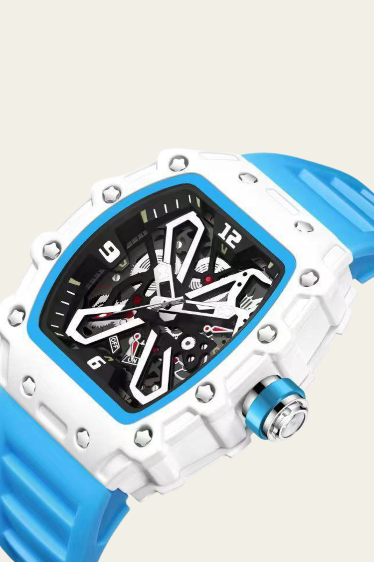 Hollow Dial Sky Blue & White Quartz Watch (44222622)