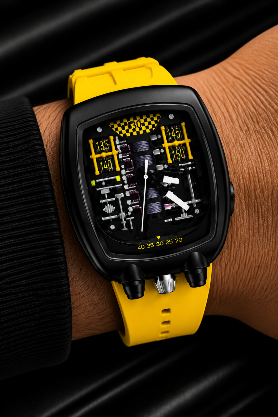 Hypercar Engine Inspired Luxury Black & Yellow Quartz Watch (43522450)