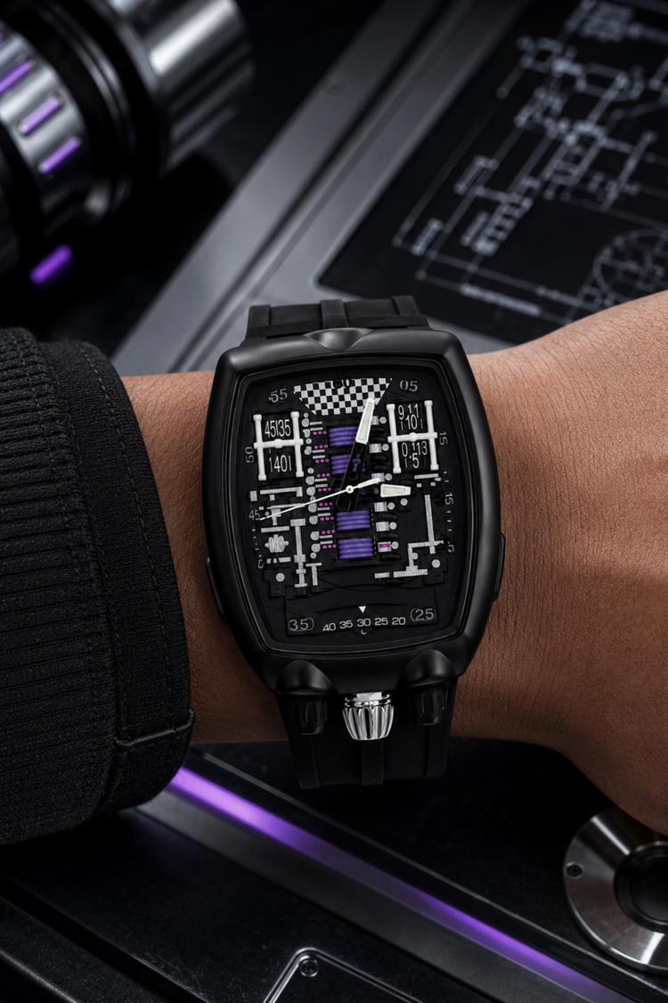 Hypercar Engine Inspired Luxury Black Quartz Watch (43522429)