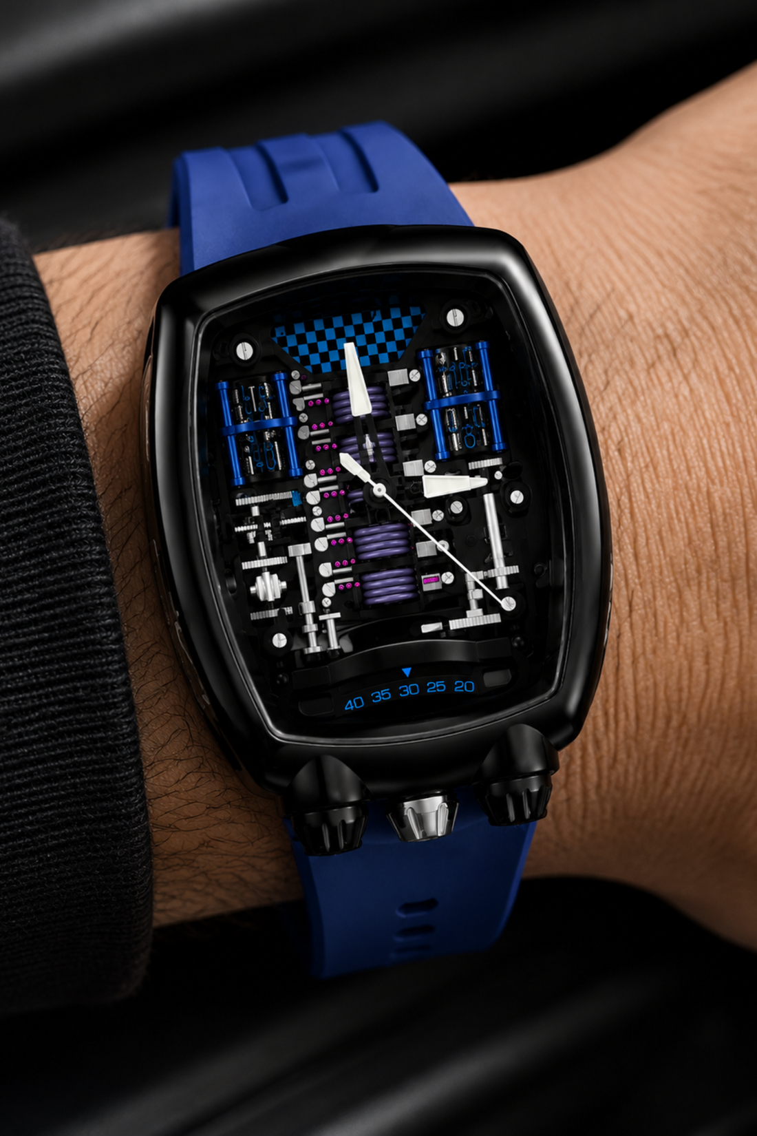 Hypercar Engine Inspired Luxury Blue & Black Quartz Watch (43804125)