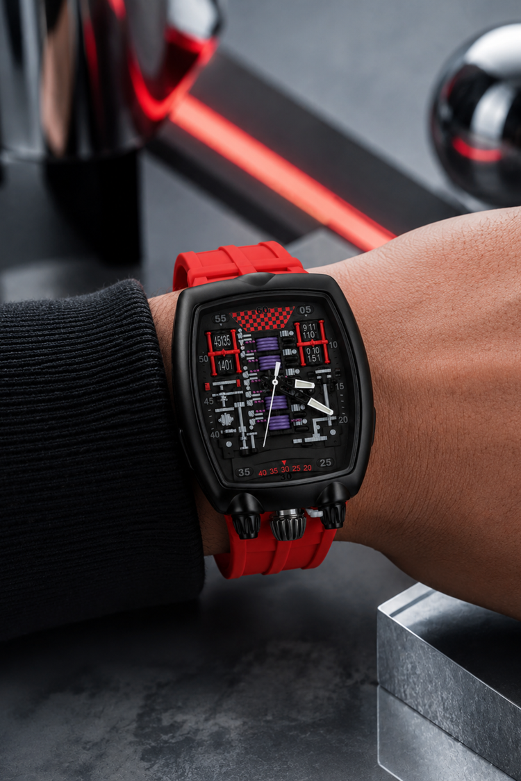 Hypercar Engine Inspired Luxury Red & Black Quartz Watch (43665393)