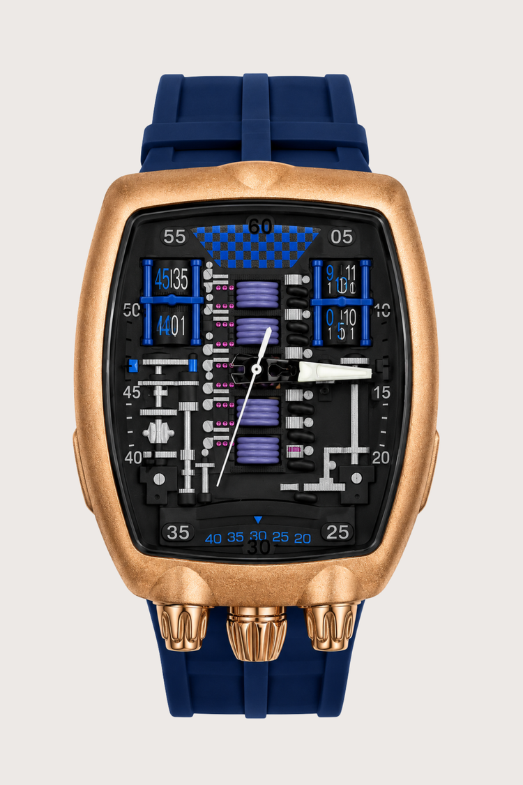 Hypercar Engine Inspired Luxury Rosegold & Blue Quartz Watch (43522422)