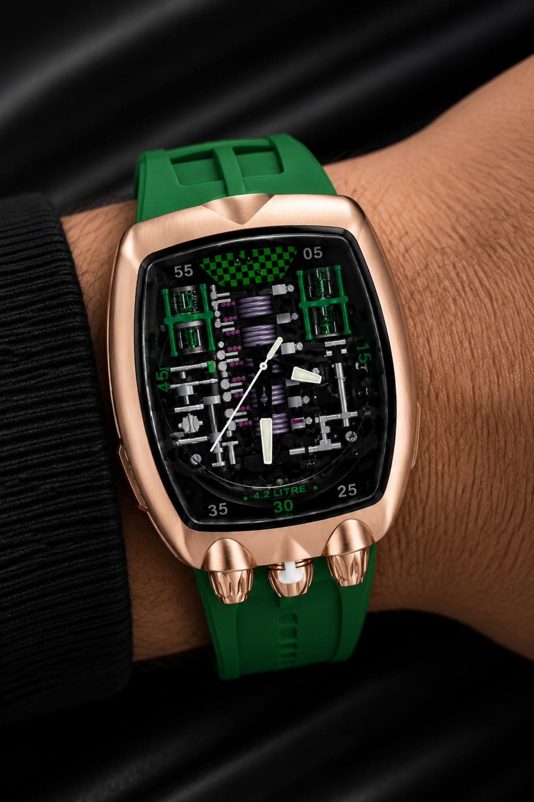 Hypercar Engine Inspired Luxury Rosegold & Green Quartz Watch (43522453)