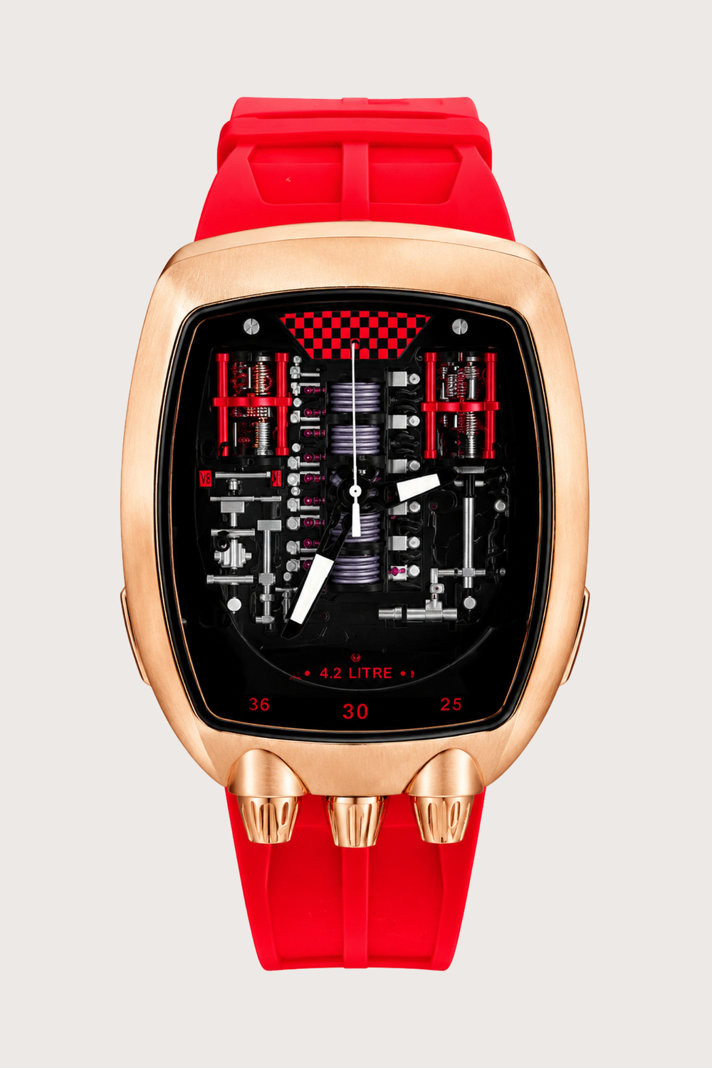 Hypercar Engine Inspired Luxury Rosegold & Red Quartz Watch (44874881)