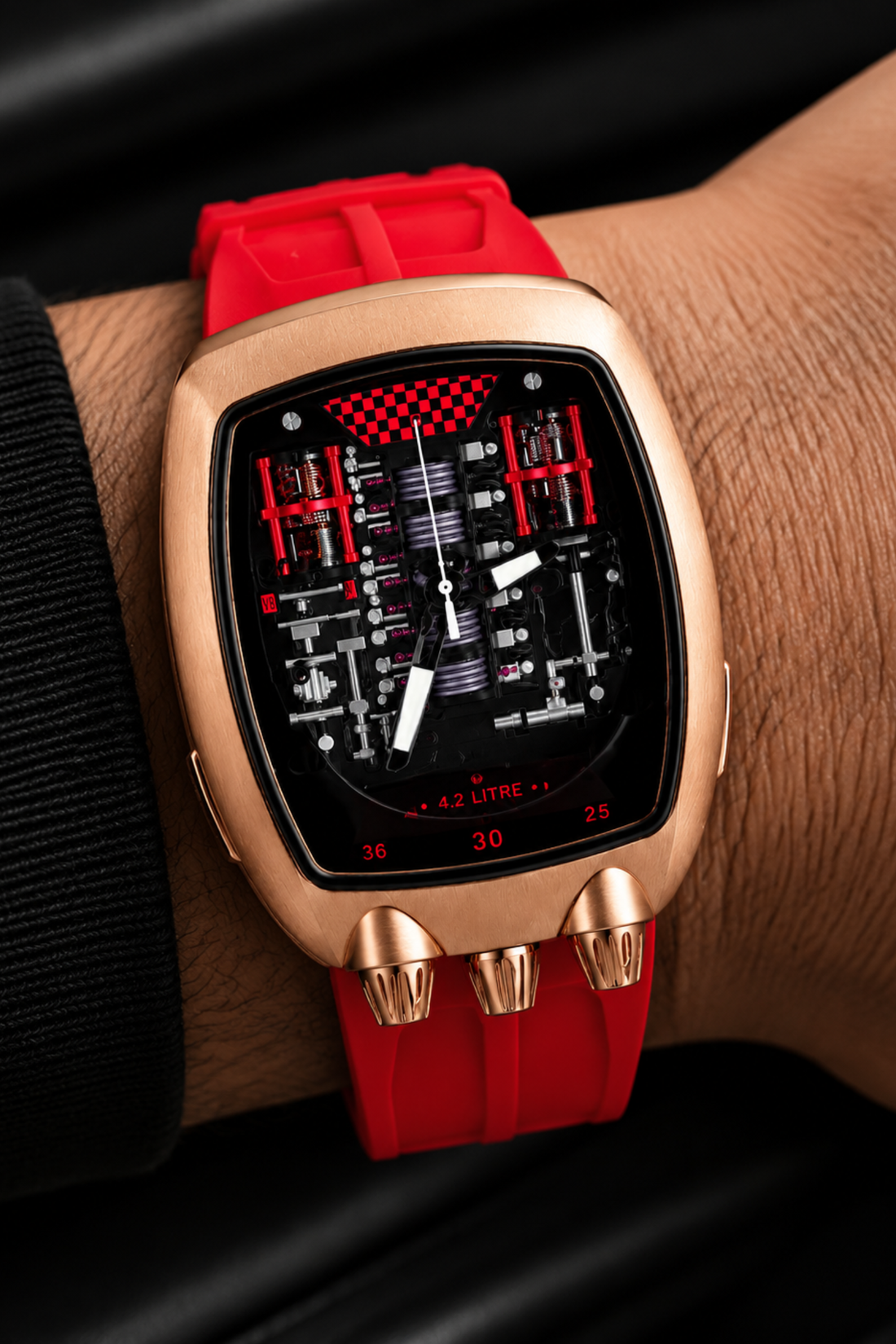 Hypercar Engine Inspired Luxury Rosegold & Red Quartz Watch (44874881)