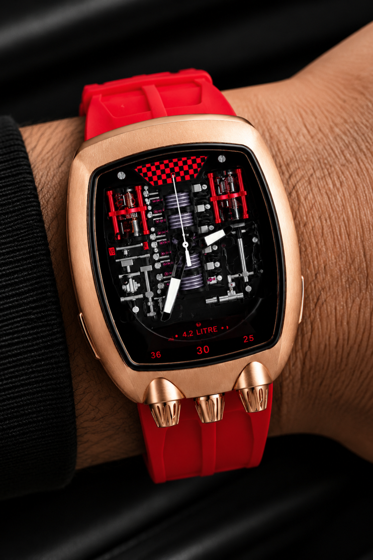 Hypercar Engine Inspired Luxury Rosegold & Red Quartz Watch (44874881)