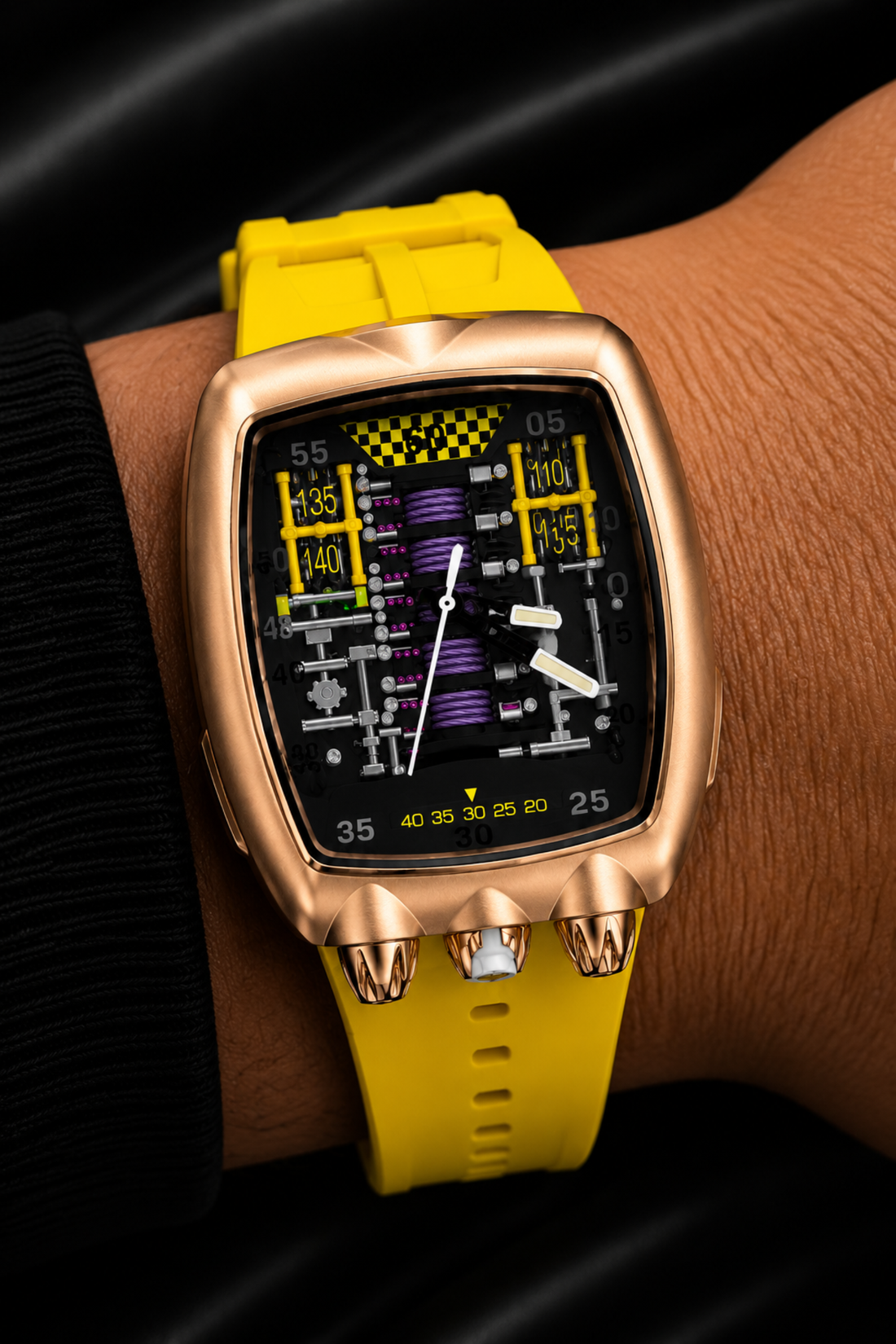 Hypercar Engine Inspired Luxury Rosegold & Yellow Quartz Watch (43804129)