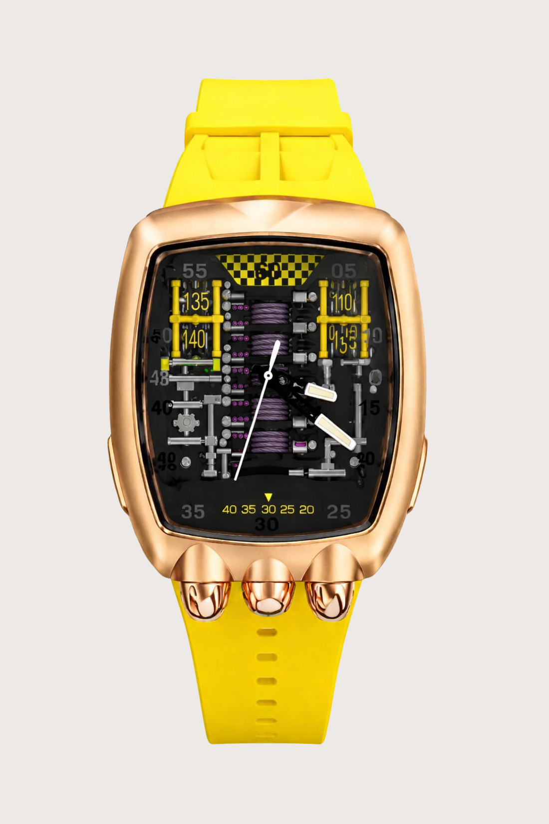 Hypercar Engine Inspired Luxury Rosegold & Yellow Quartz Watch (43804129)