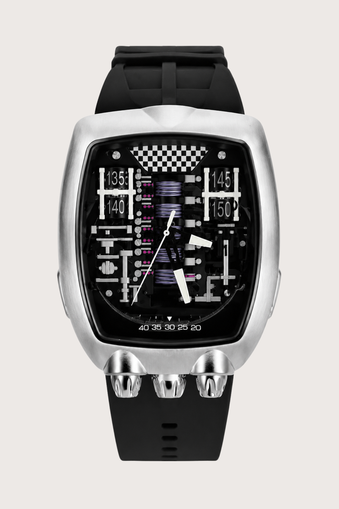 Hypercar Engine Inspired Luxury Silver & Black Quartz Watch (43522448)