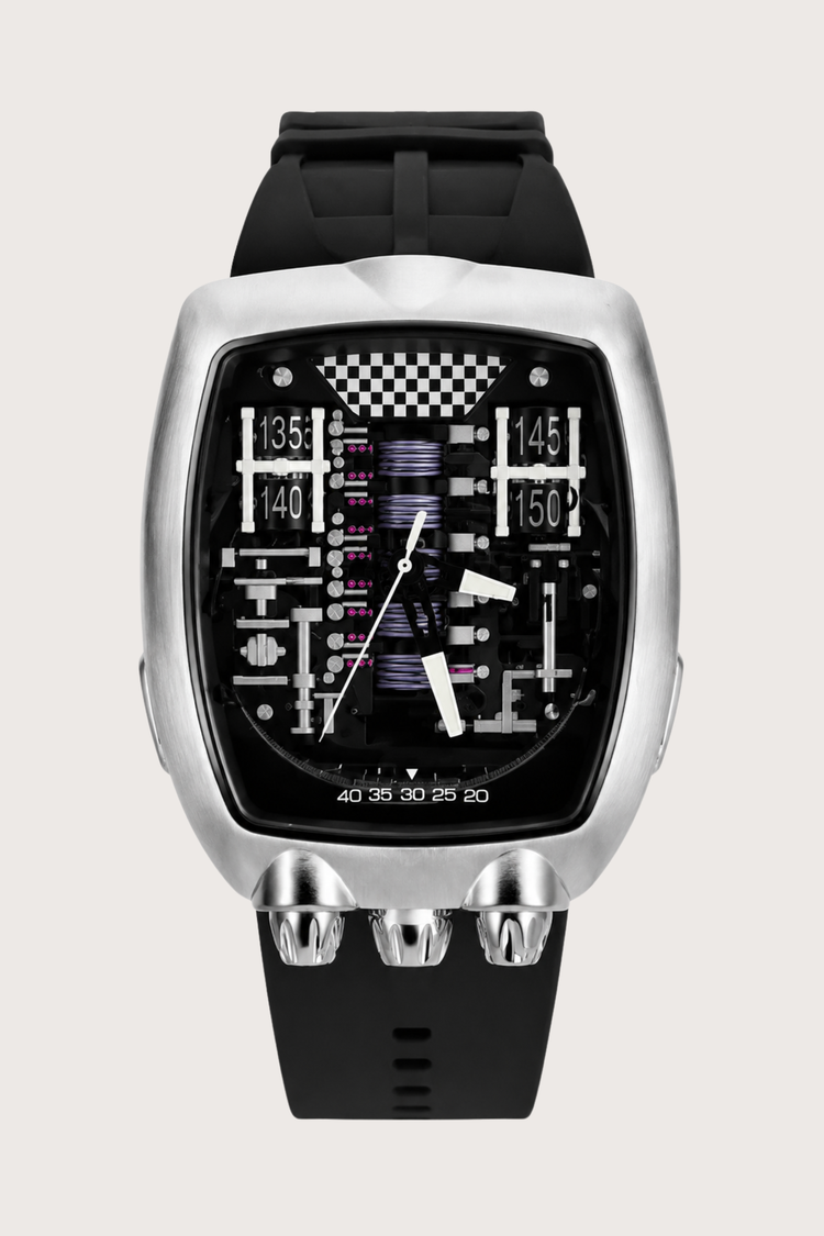 Hypercar Engine Inspired Luxury Silver & Black Quartz Watch (43522448)