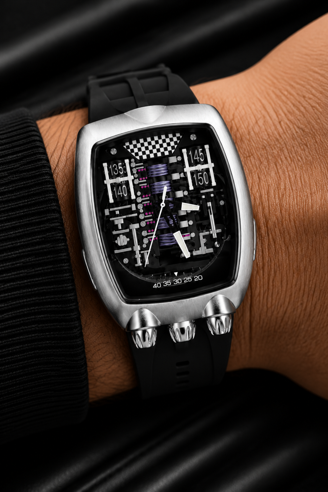 Hypercar Engine Inspired Luxury Silver & Black Quartz Watch (43522448)