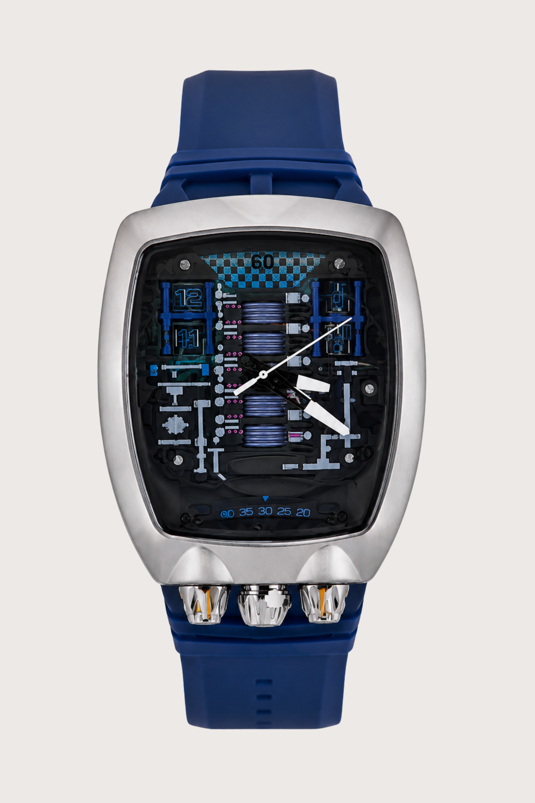 Hypercar Engine Inspired Luxury Silver & Blue Quartz Watch (43522449)
