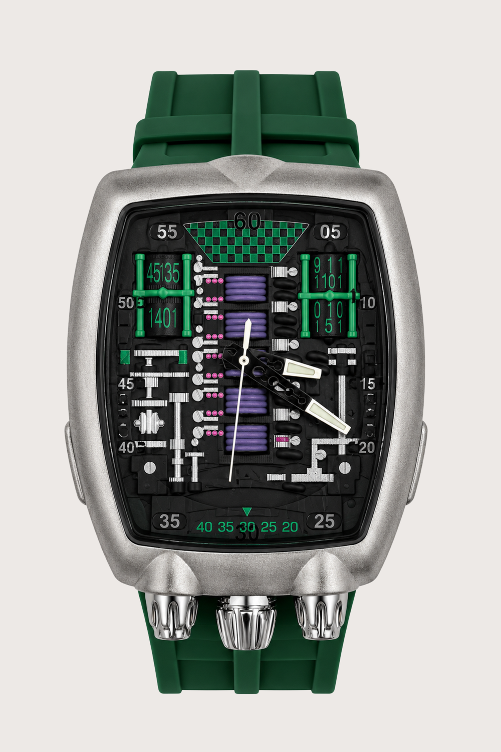 Hypercar Engine Inspired Luxury Silver & Green Quartz Watch (44219713)
