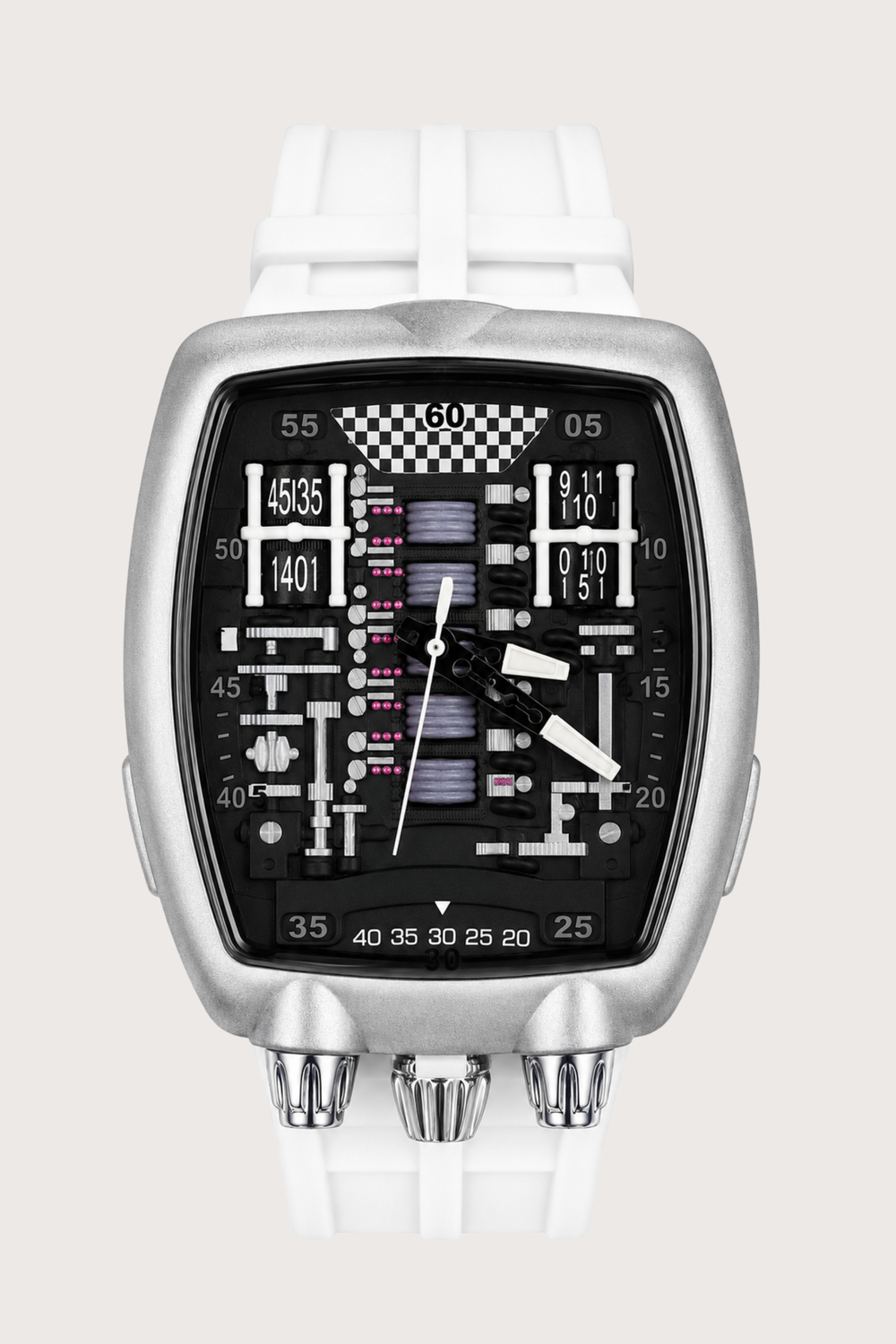 Hypercar Engine Inspired Luxury Silver & White Quartz Watch (43522427)