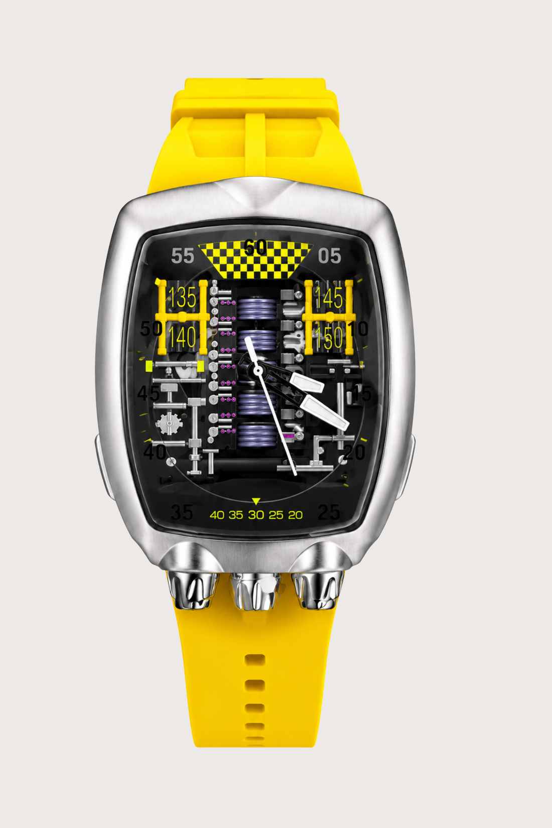 Hypercar Engine Inspired Luxury Silver & Yellow Quartz Watch (44219706)