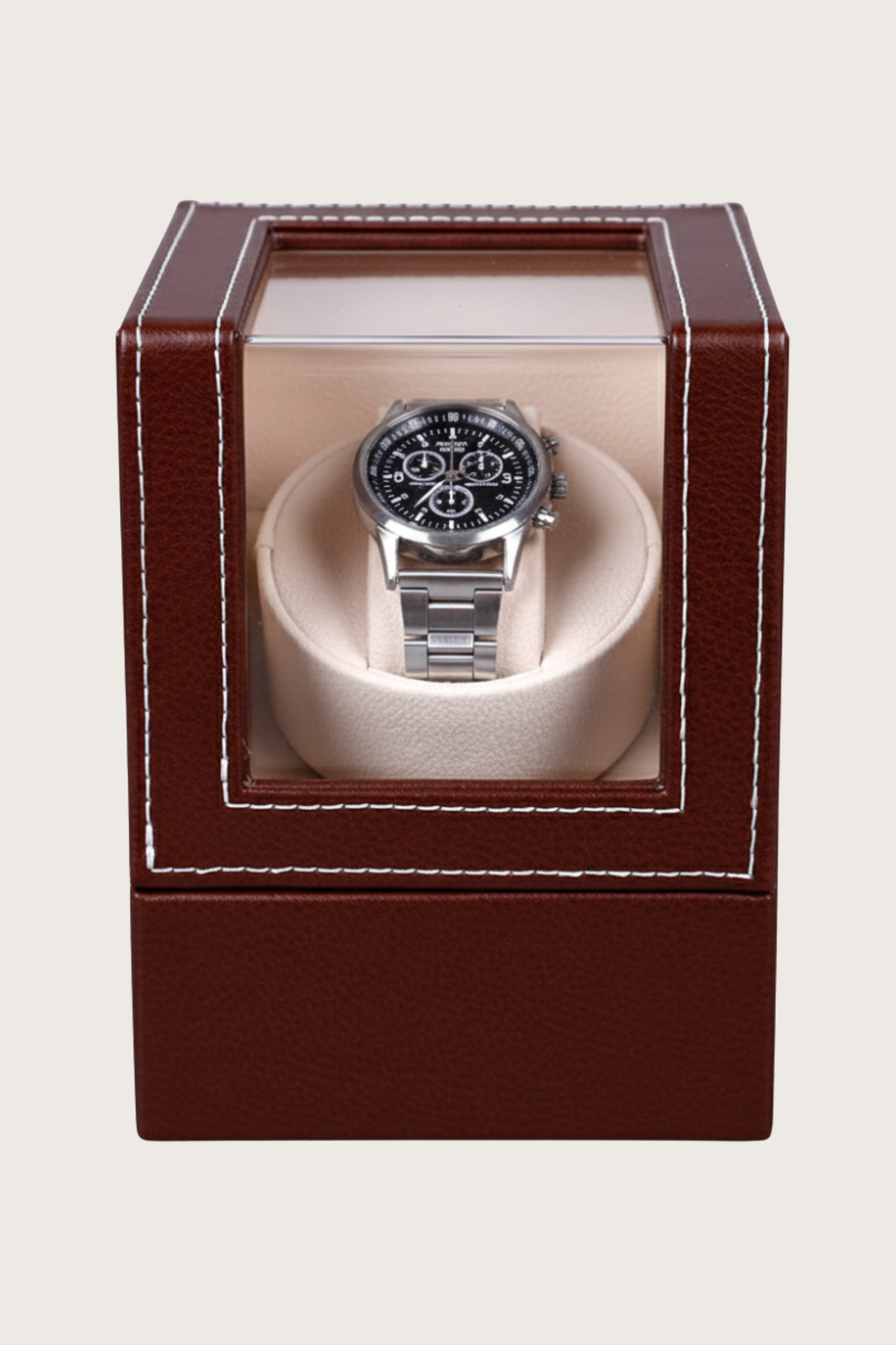 Classic Leather Single Watch Winder with Transparent Display
