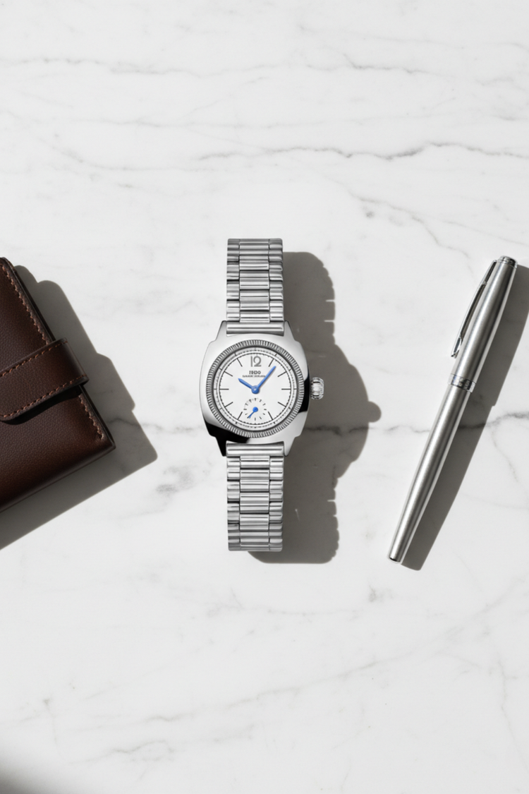 Classic White Dial Silver Crest Automatic Watch | IBSO Edition