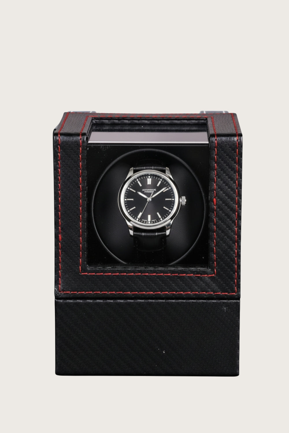 Vault Carbon | Single Watch Winder with Red Stitching