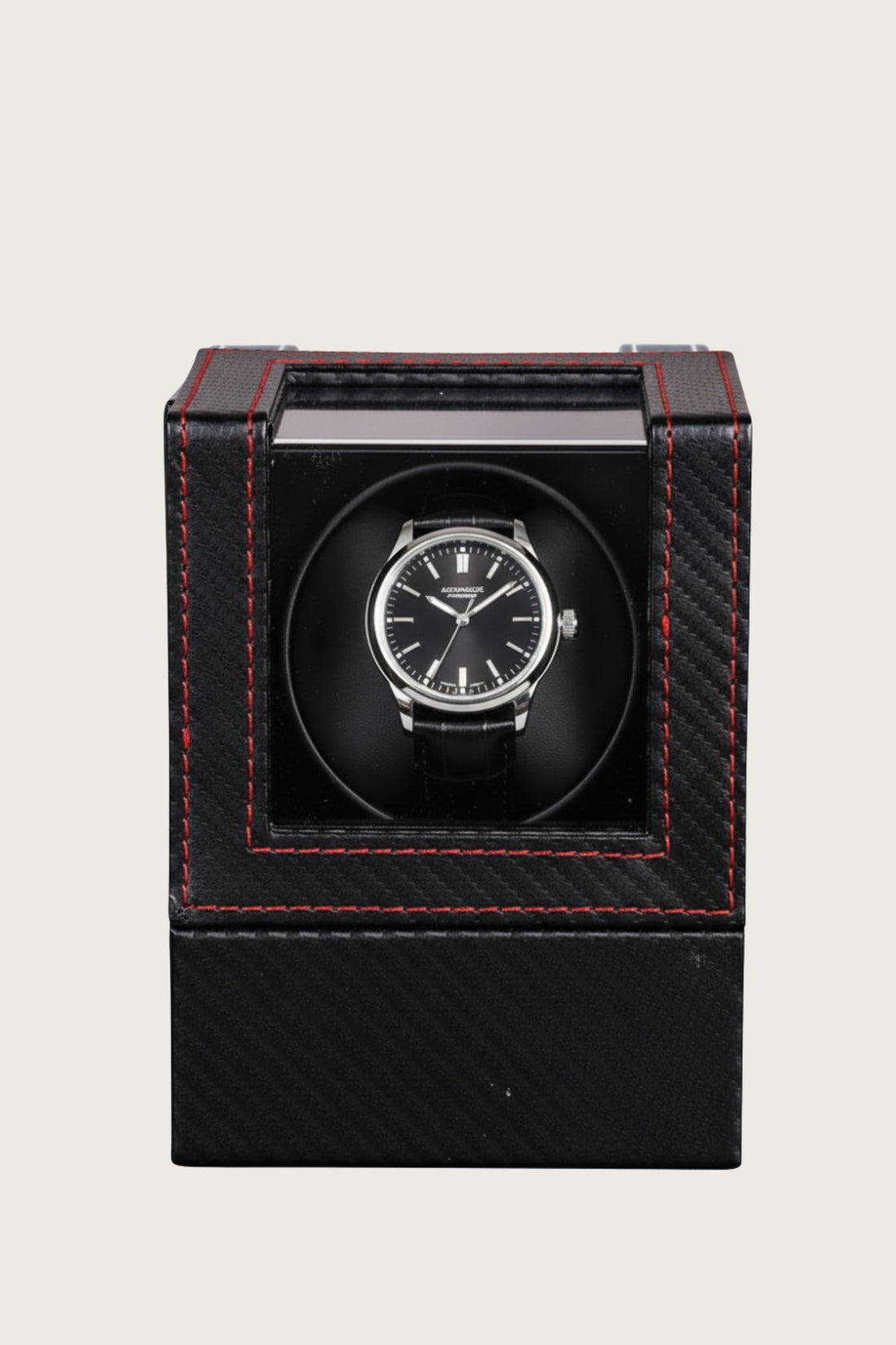 Vault Carbon | Single Watch Winder with Red Stitching