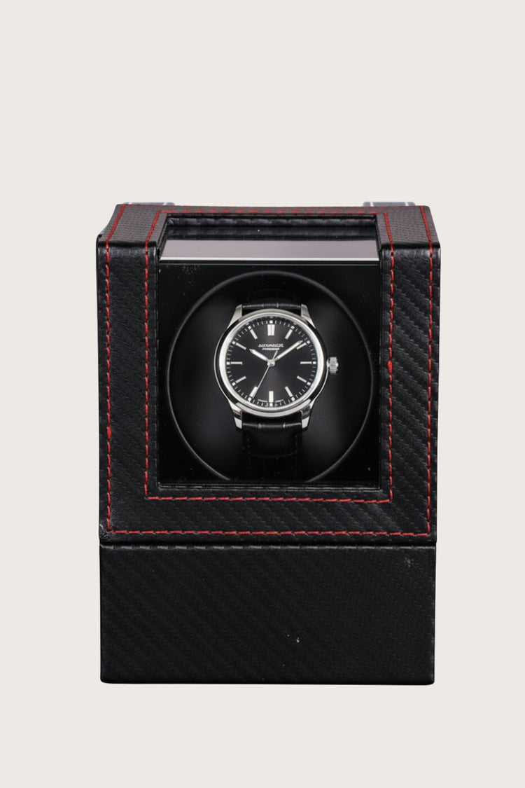 Vault Carbon | Single Watch Winder with Red Stitching