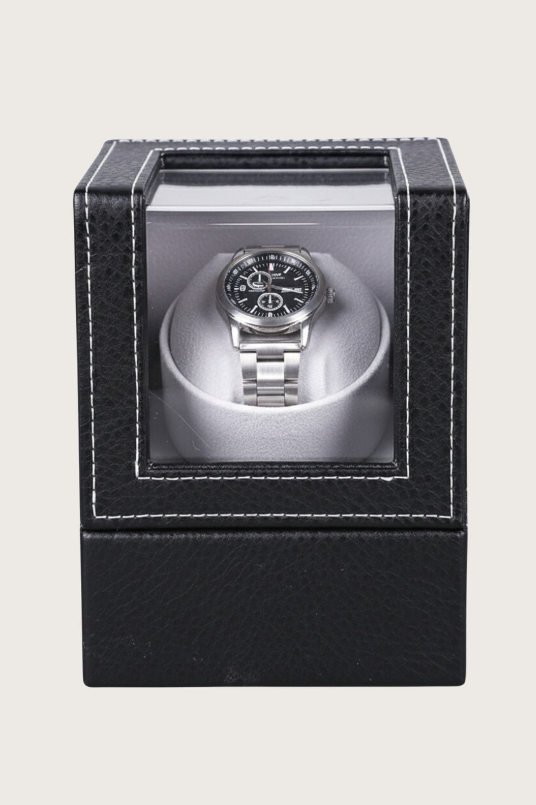Classic Black Leather Single Watch Winder with Transparent Display